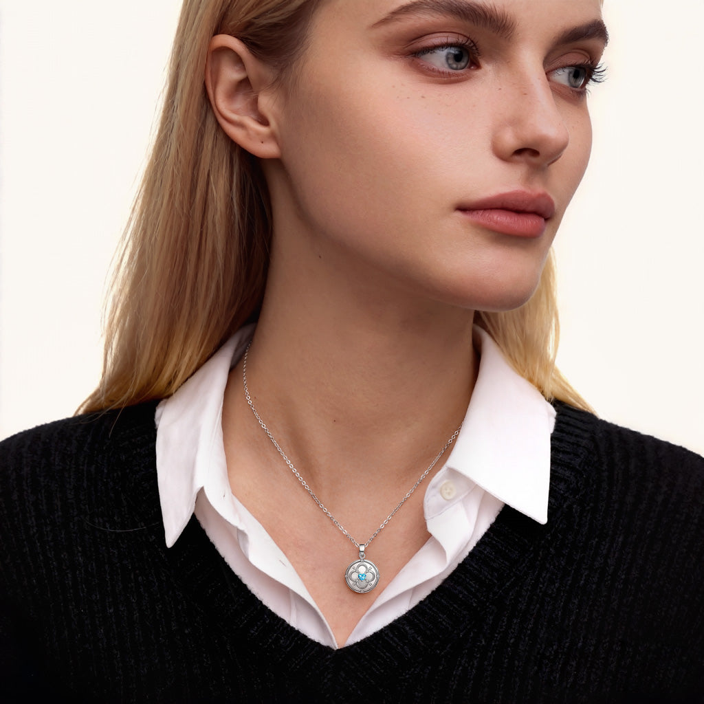 Gnoce Personalized Four-Leaf Clover Birthstone Necklace_3