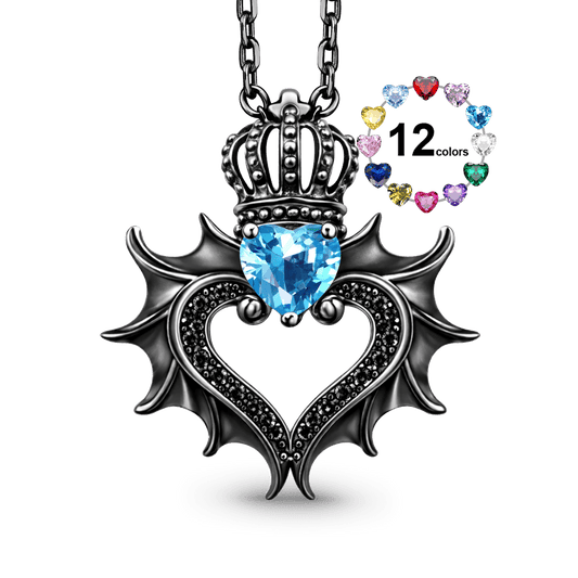 Gnoce Black Crown Wing Heart Personalized Necklace_1