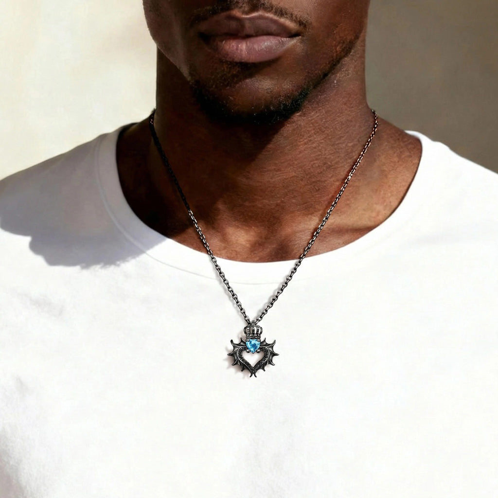 Gnoce Black Crown Wing Heart Personalized Necklace_2