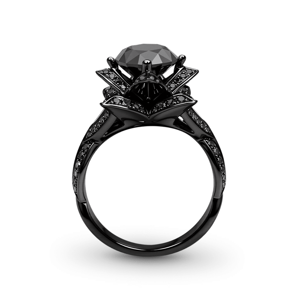 Gnoce Lotus Flower Black Moissanite Engagement Ring_4