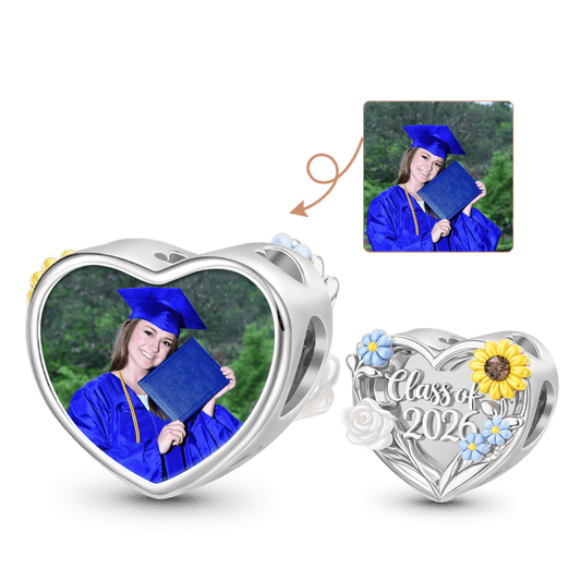 Gnoce Graduation Flower Heart Personalized Photo Charm_1