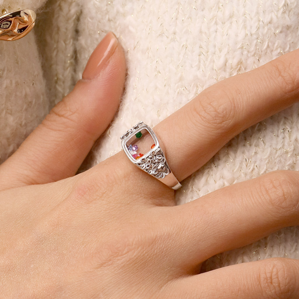 Gnoce Floral Multi-Color Ring Platinum-plated Silver Blend_2