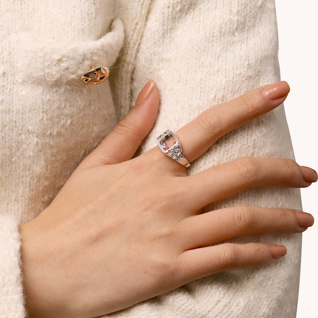 Gnoce Floral Multi-Color Ring Platinum-plated Silver Blend_3