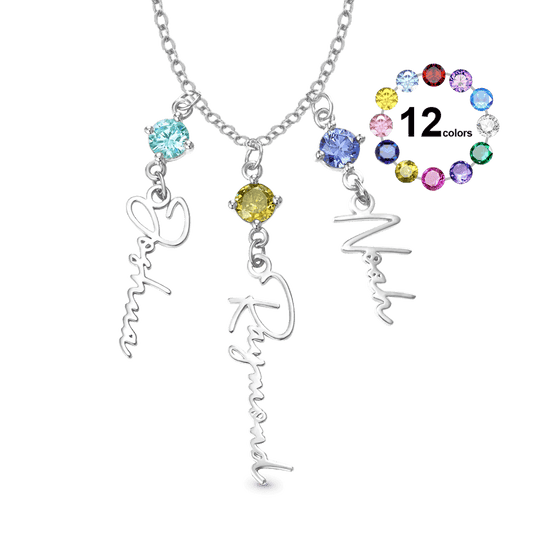 Gnoce Multi-Script Name Birthstone Lariat Necklace_1
