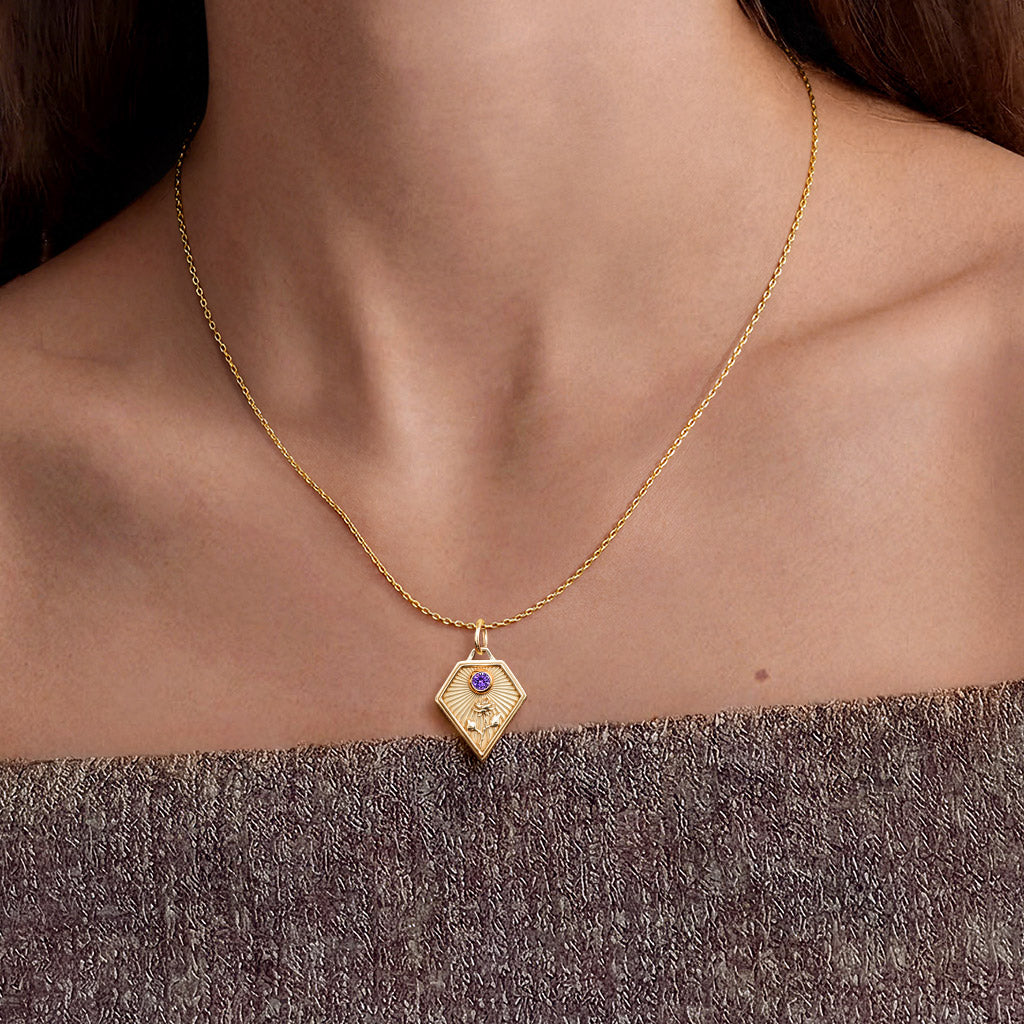 Gnoce Birth Flower Diamond Frame Pendant Necklace_2