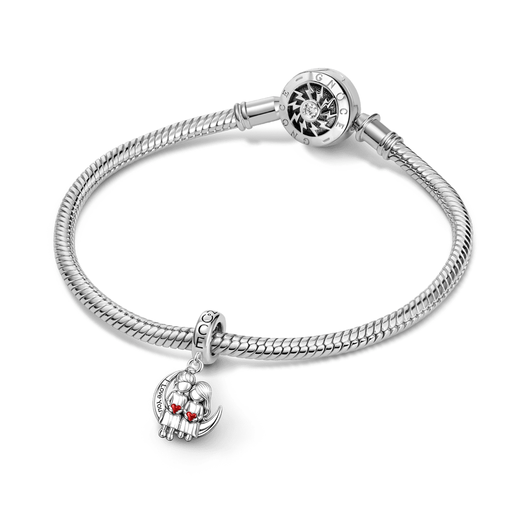 Gnoce Mother's Day Moon Mother-Daughter Pendant Dangle Charm Platinum-plated Silver Blend_3