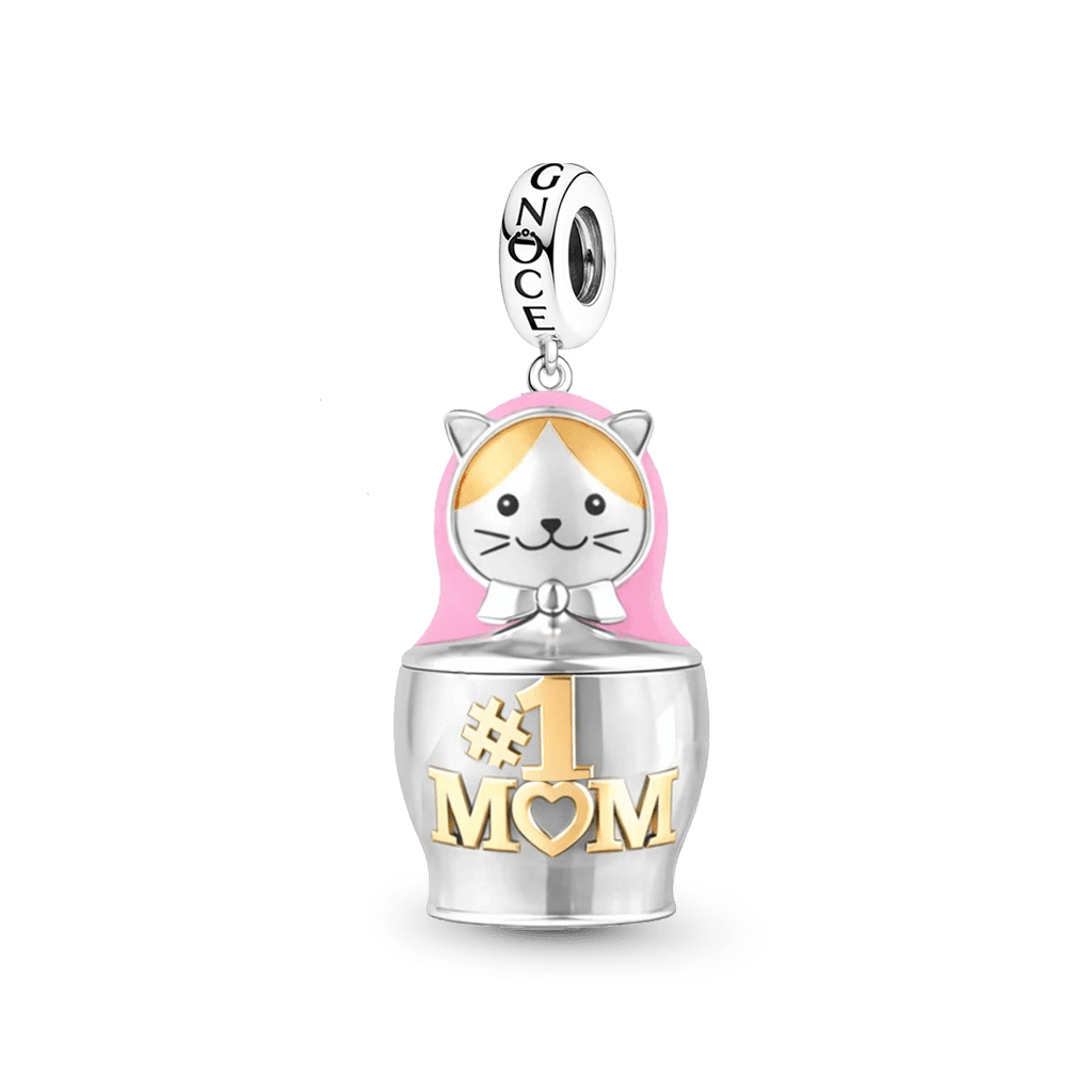 Gnoce Mother & Child Matryoshka Engravable Pendant Dangle Charm Platinum-plated Silver Blend_6