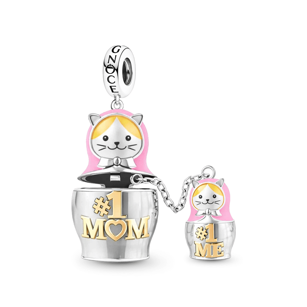 Gnoce Mother & Child Matryoshka Engravable Pendant Dangle Charm Platinum-plated Silver Blend_1