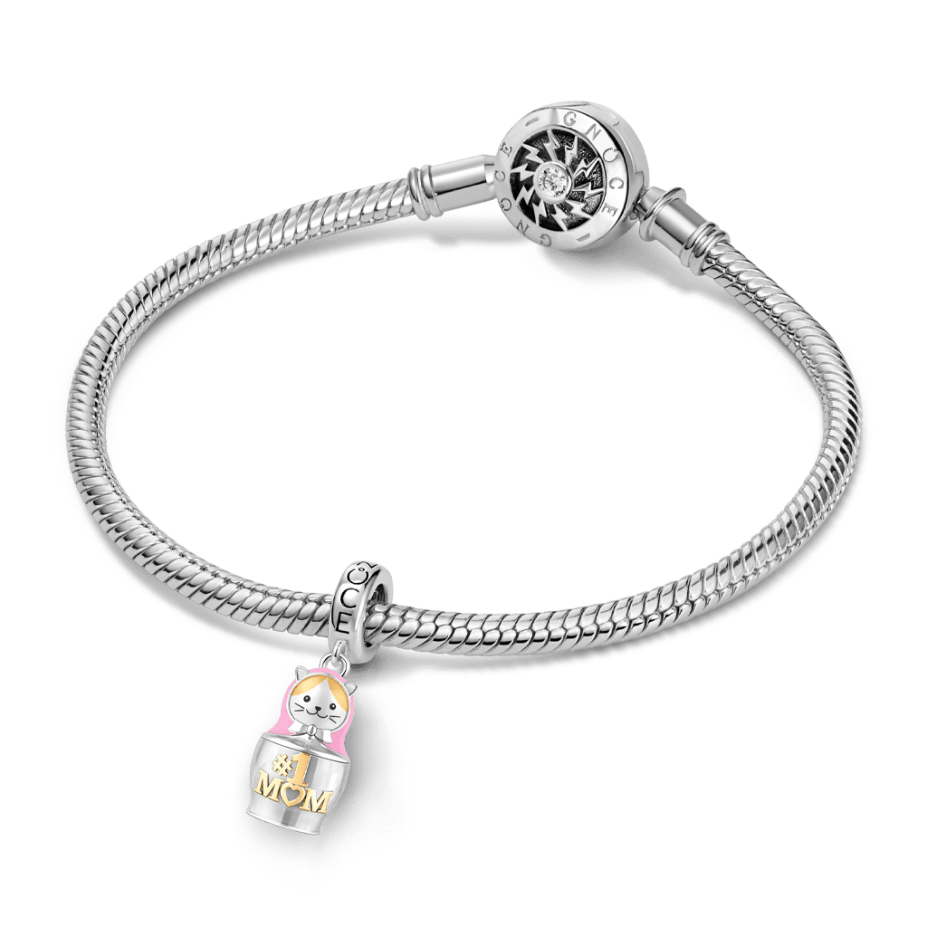 Gnoce Mother & Child Matryoshka Engravable Pendant Dangle Charm Platinum-plated Silver Blend_3