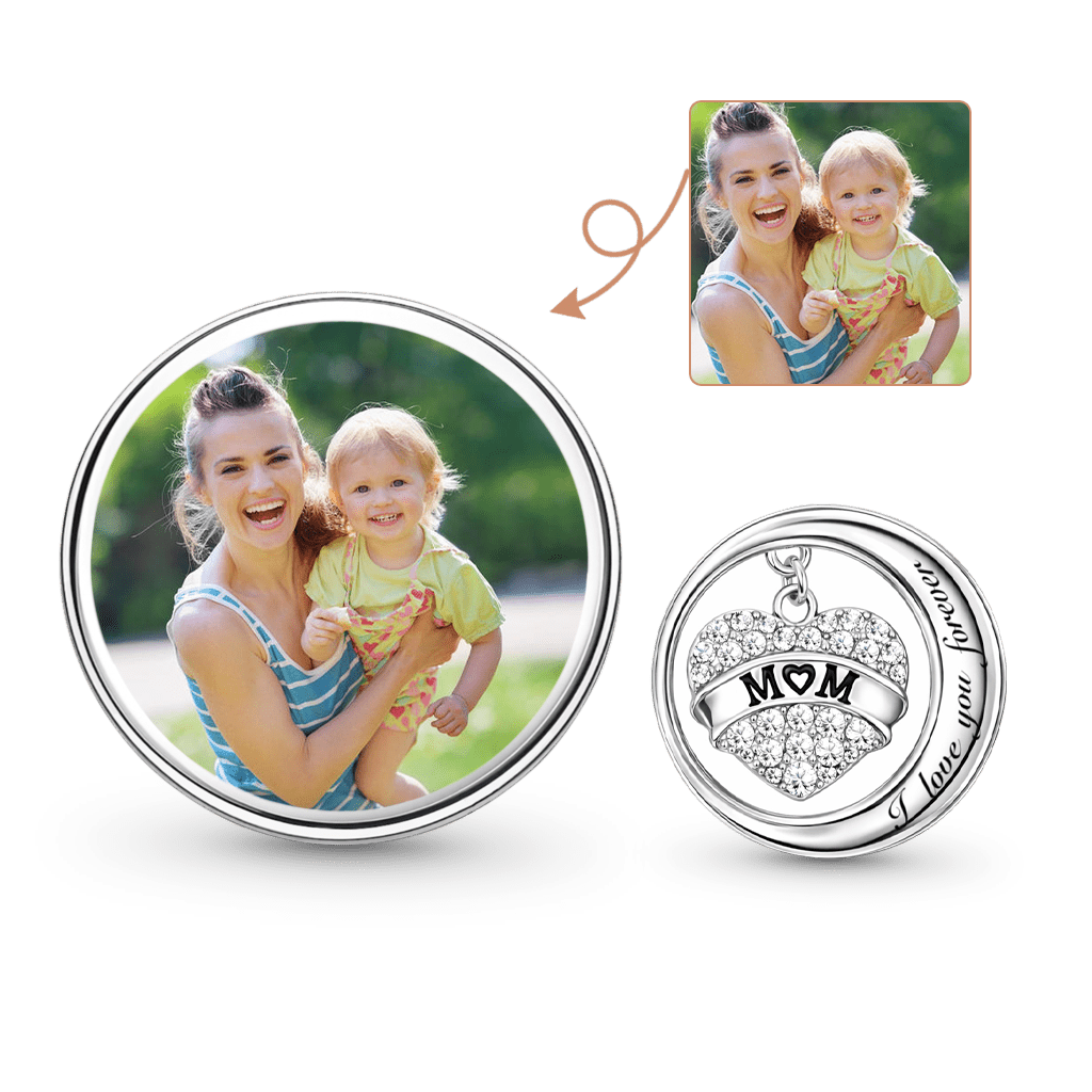 Gnoce Mother's Day Mom Moon Personalized Photo Charm Platinum-plated Silver Blend_1