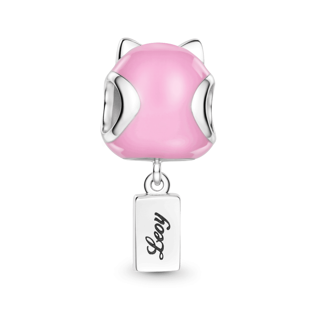 Gnoce Japanese Lucky Cat Engravable Birthstone Through‑hole Bead Charm Platinum‑plated Silver Blend_7