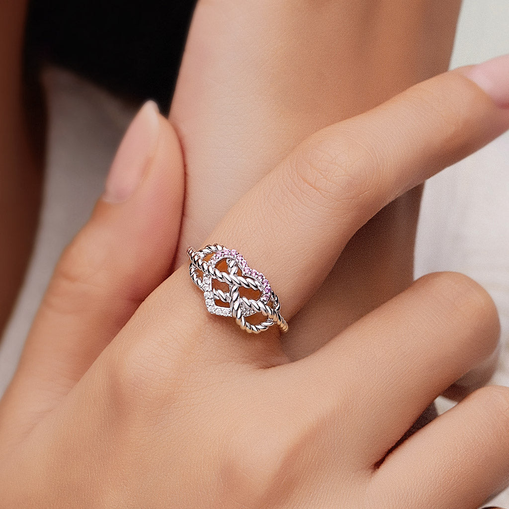 Gnoce Pavé Pink CZ Infinity Twisted Ring Platinum-plated Silver Blend_2