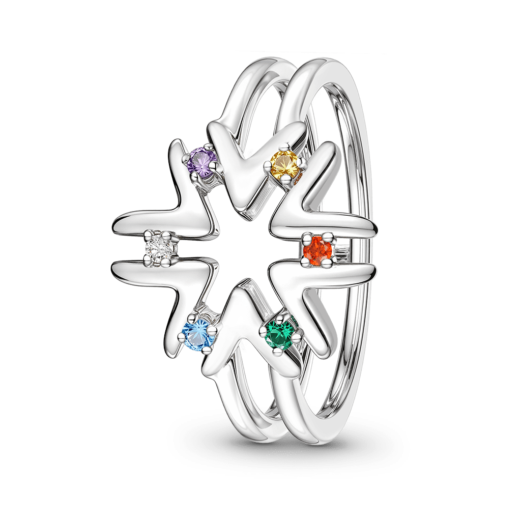 Gnoce Multi-Color CZ Stackable Ring Platinum-plated Silver Blend_4