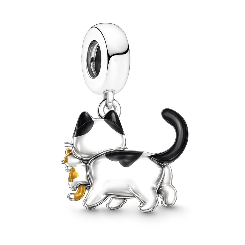 Gnoce Mother's Day Mother Cat Carrying Kitten Pendant Dangle Charm Platinum-plated Silver Blend_5