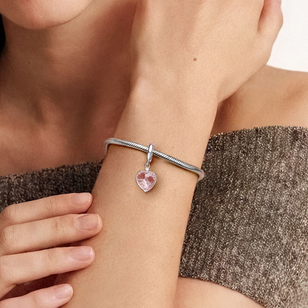 Gnoce Pink Crystal Cluster Heart Pendant Charm_2