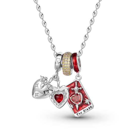 Gnoce Red Swords Tarot and Strawberry Charm Necklace Set_1