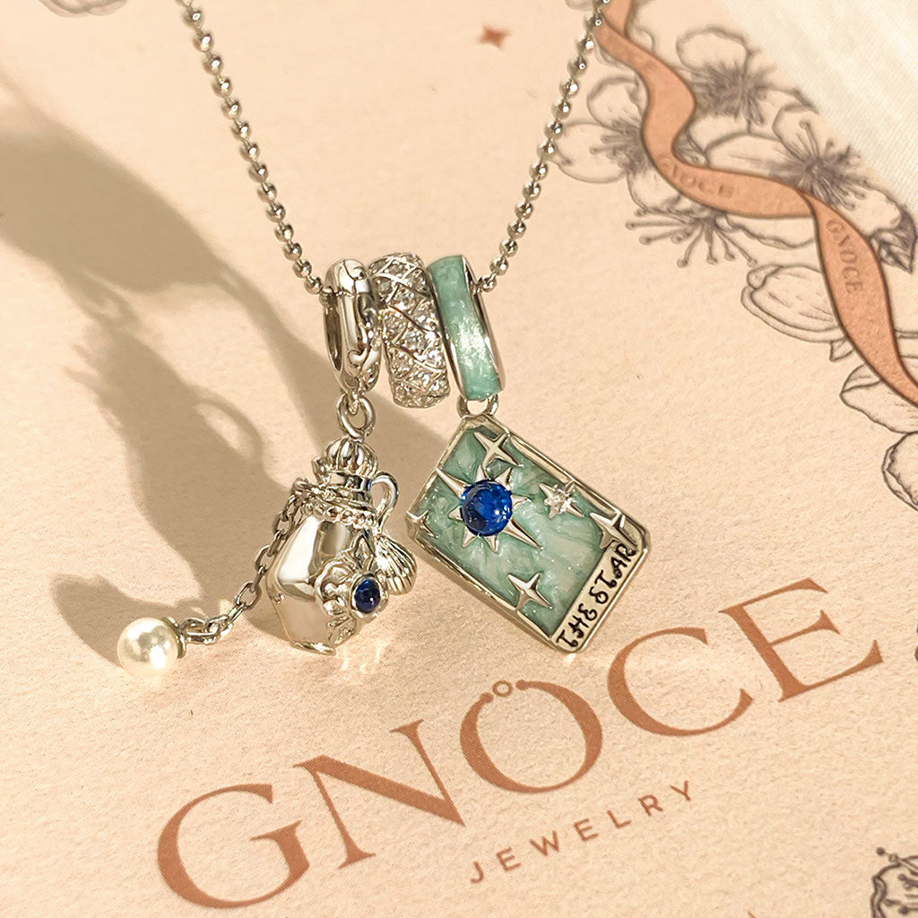 Gnoce The Star Tarot and Vintage Perfume Bottle Pendant Necklace Set_3