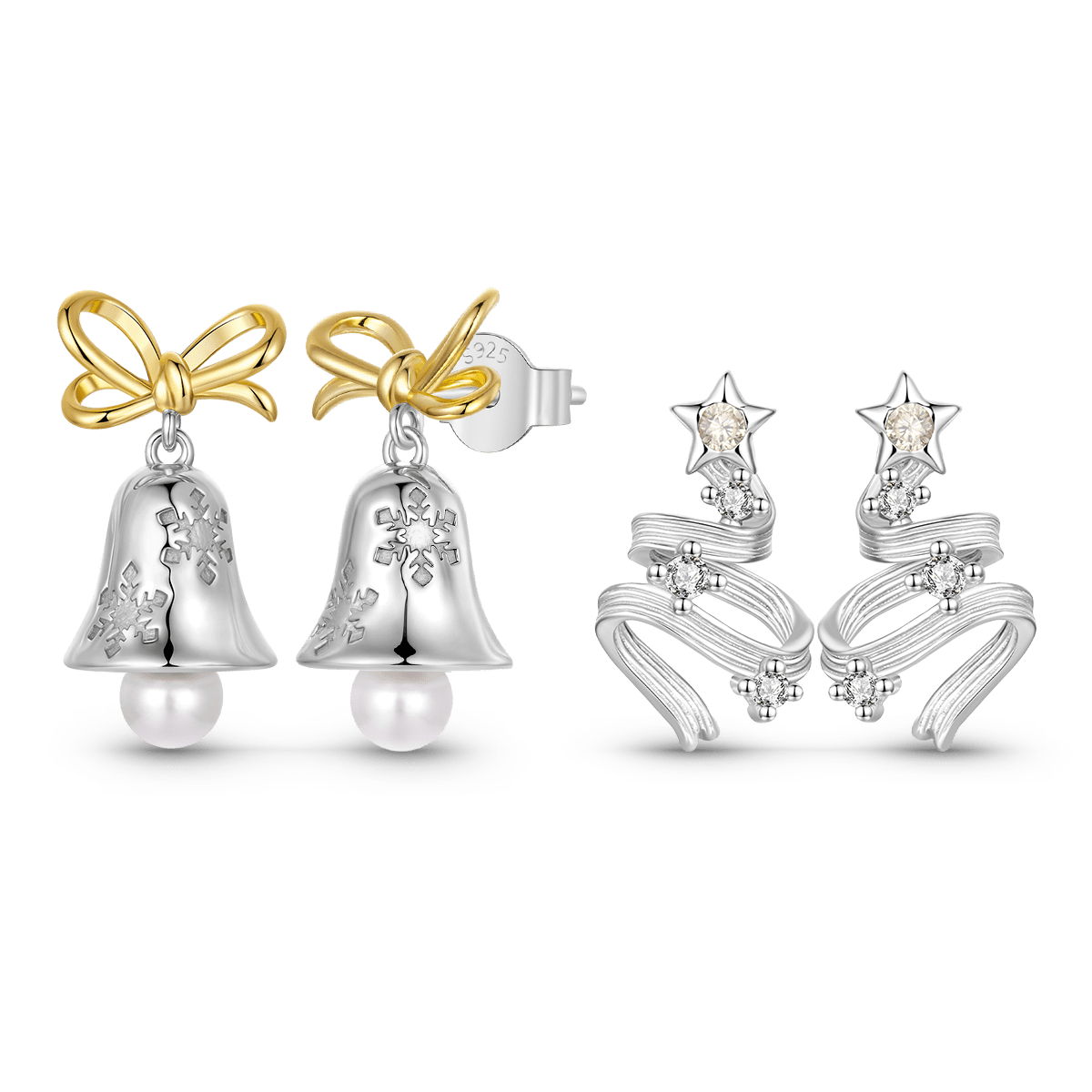 Gnoce Snowflake Bell and Christmas Tree Earring Set_1