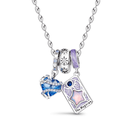 Gnoce Blue Magic Heart and the Magician Tarot Pendant Necklace Set_1