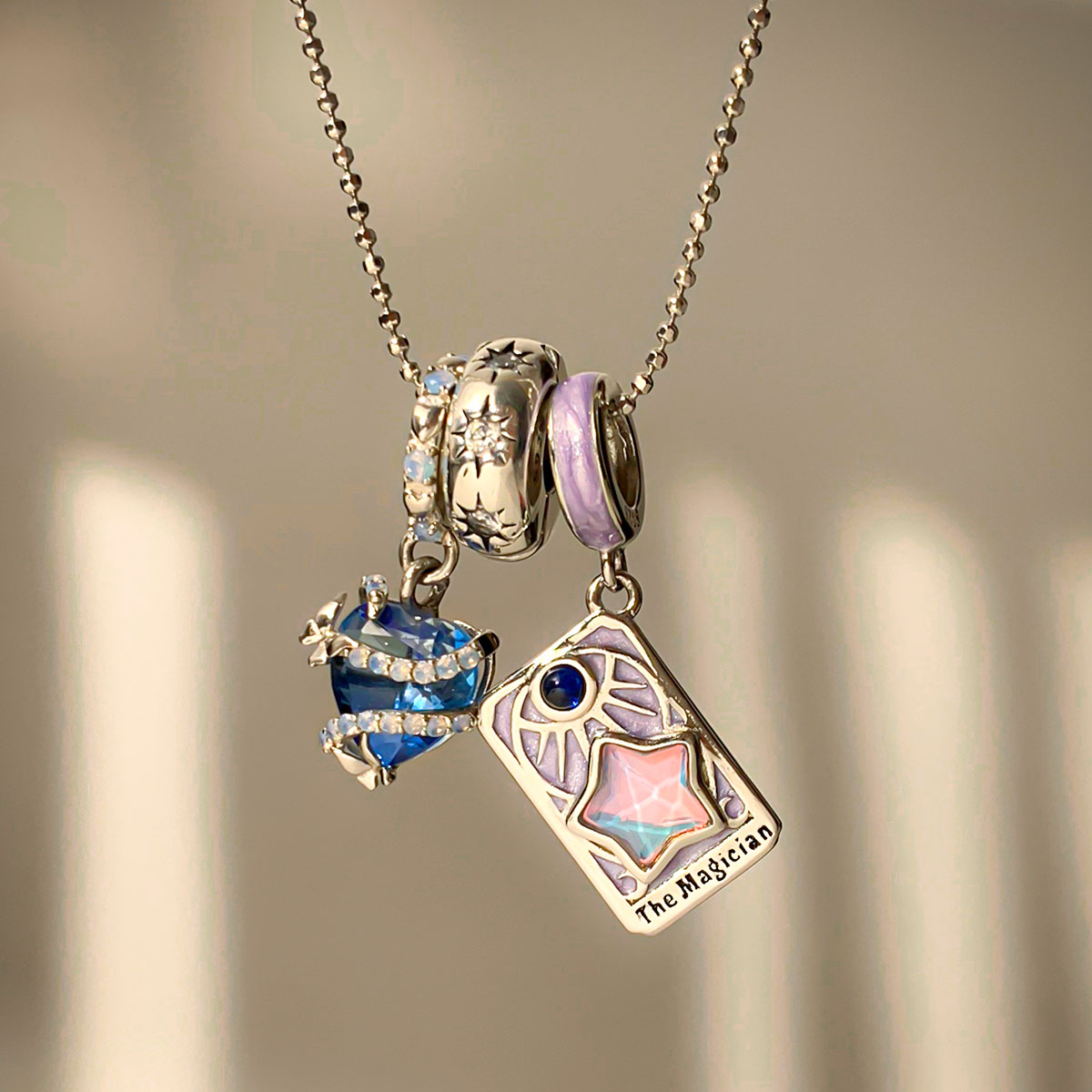 Gnoce Blue Magic Heart and the Magician Tarot Pendant Necklace Set_3