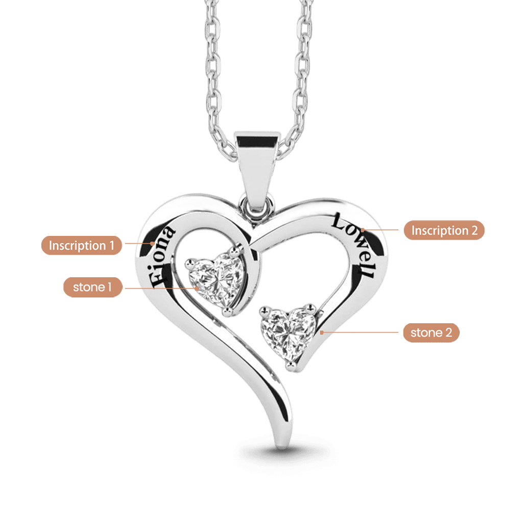 Gnoce Personalized Heart Necklace with 2 Names & 2 Birthstones_3