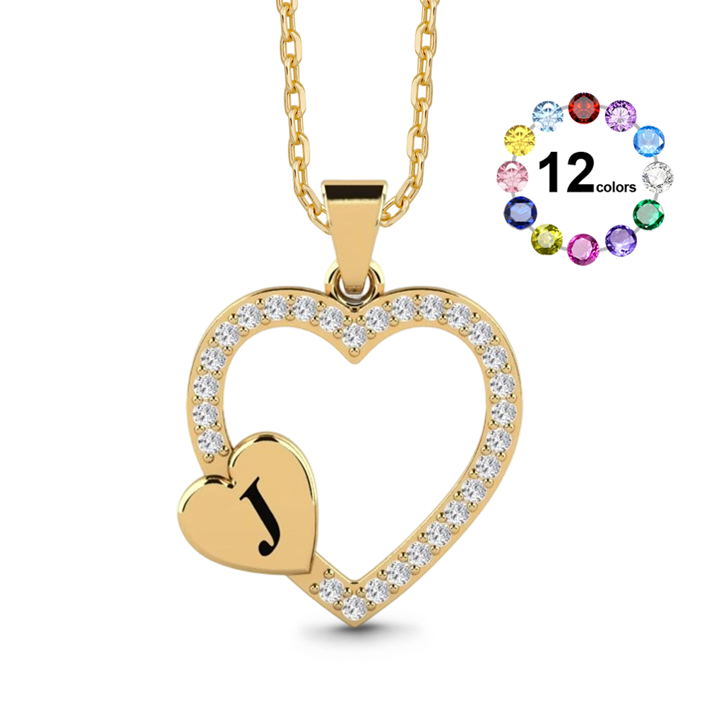 Gnoce Custom Initial Heart Necklace with Birthstone_1
