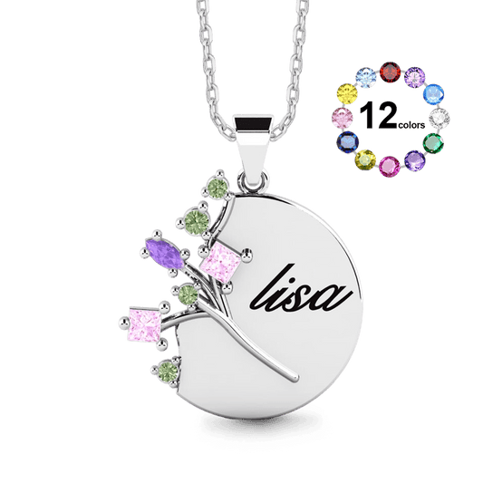 Gnoce Personalized Family Tree Necklace with 2 Birthstones_1