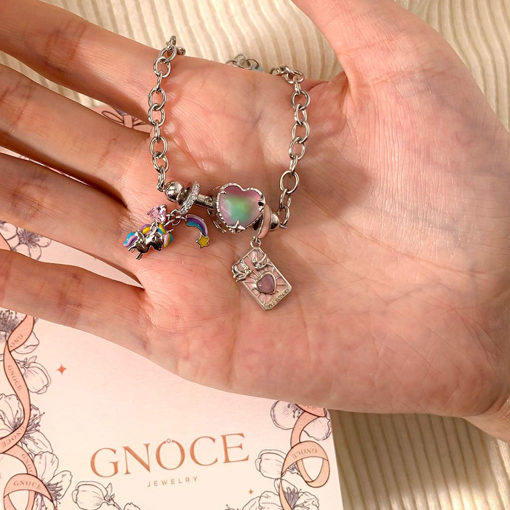Gnoce Adjustable Handcrafted Unicorn and Heart Charm Bracelet Set_4