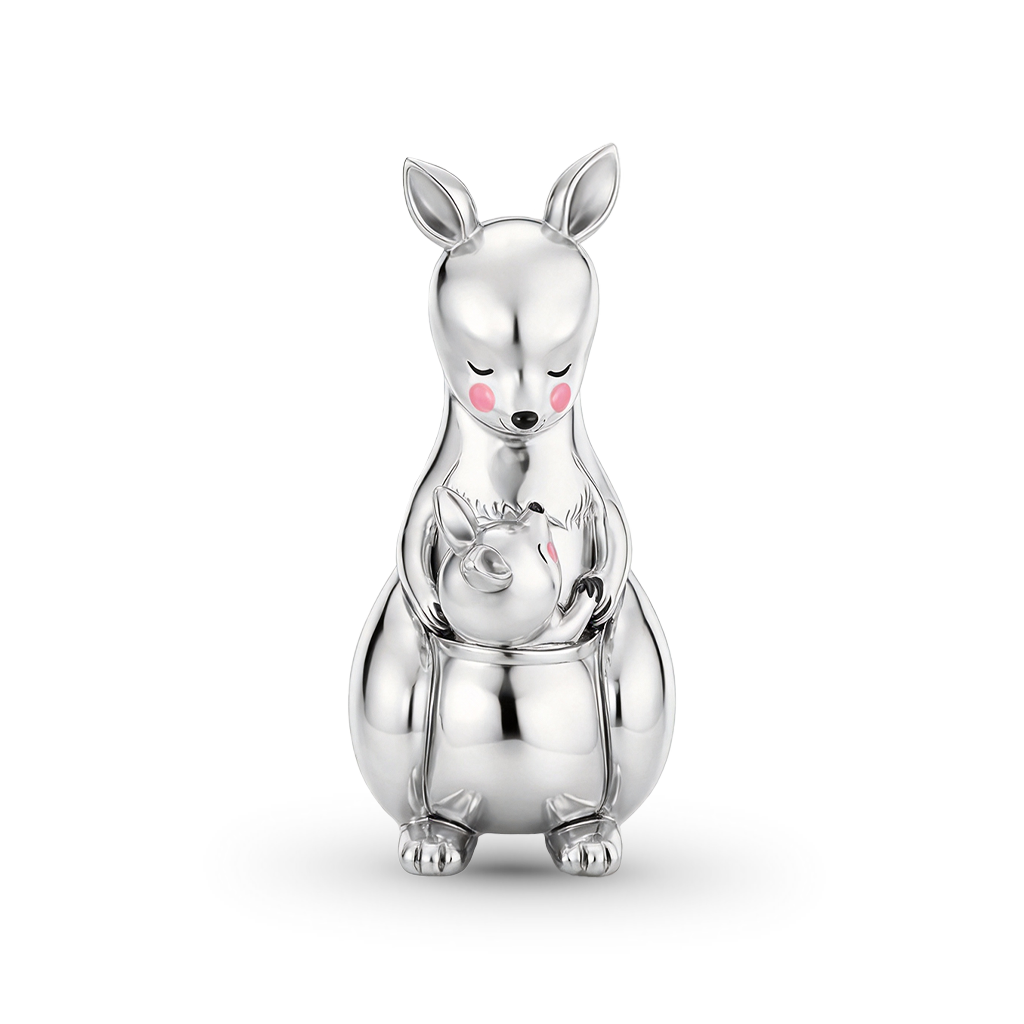 Gnoce Mother's Day Kangaroo Embraces Baby Charm Platinum-plated Silver Blend_1