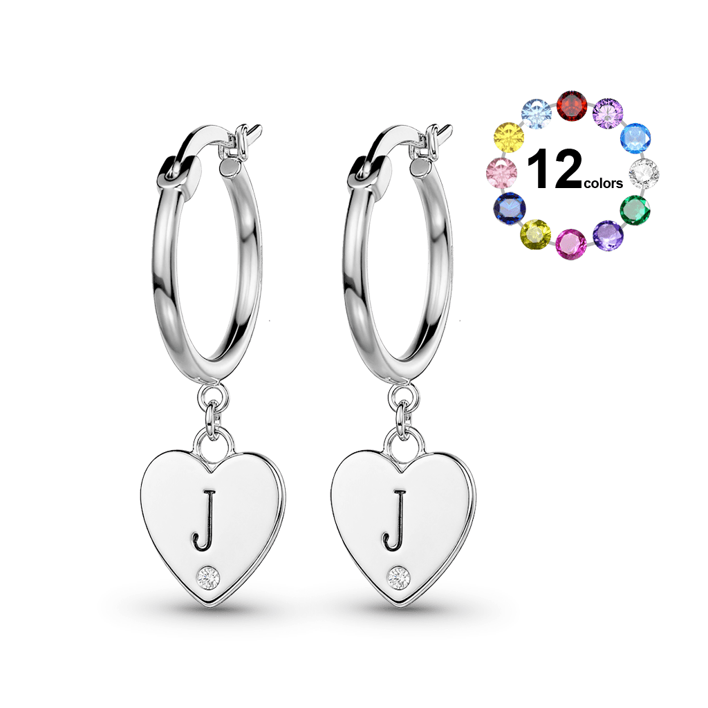 Gnoce Initial Heart Dangle Hoop Earrings with Custom Birthstone_1