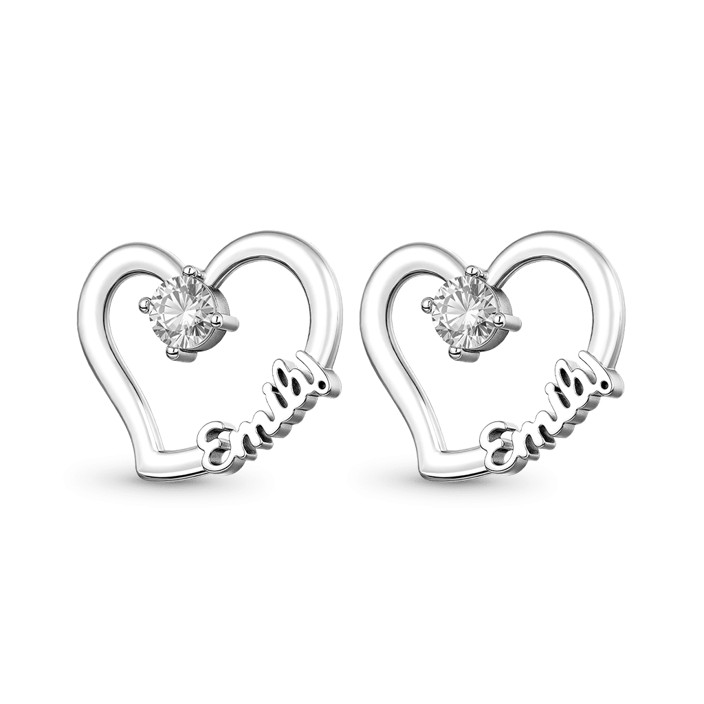 Gnoce Personalized Heart Name Earrings with Custom Birthstone_3