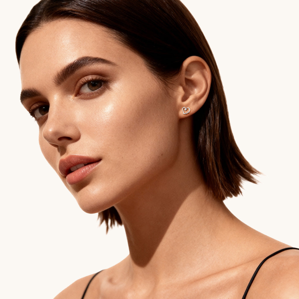 Gnoce Personalized Heart Name Earrings with Custom Birthstone_5