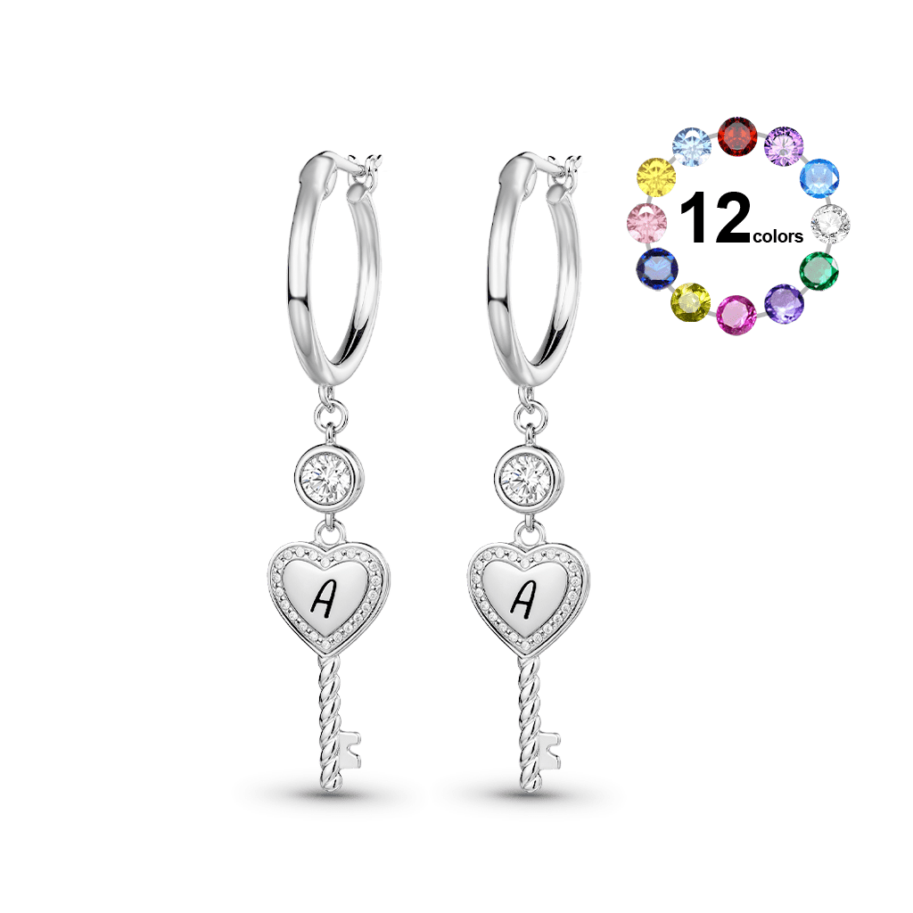 Gnoce Personalized Heart Key Hoop Earrings_1