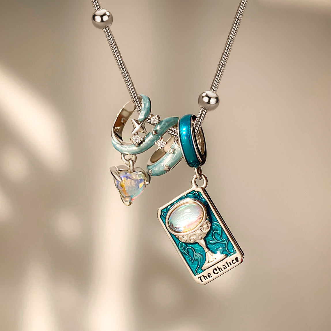Gnoce Starry Night Heart and the Chalice Tarot Pendant Necklace Set_3