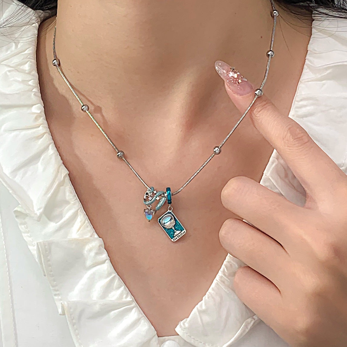 Gnoce Starry Night Heart and the Chalice Tarot Pendant Necklace Set_4