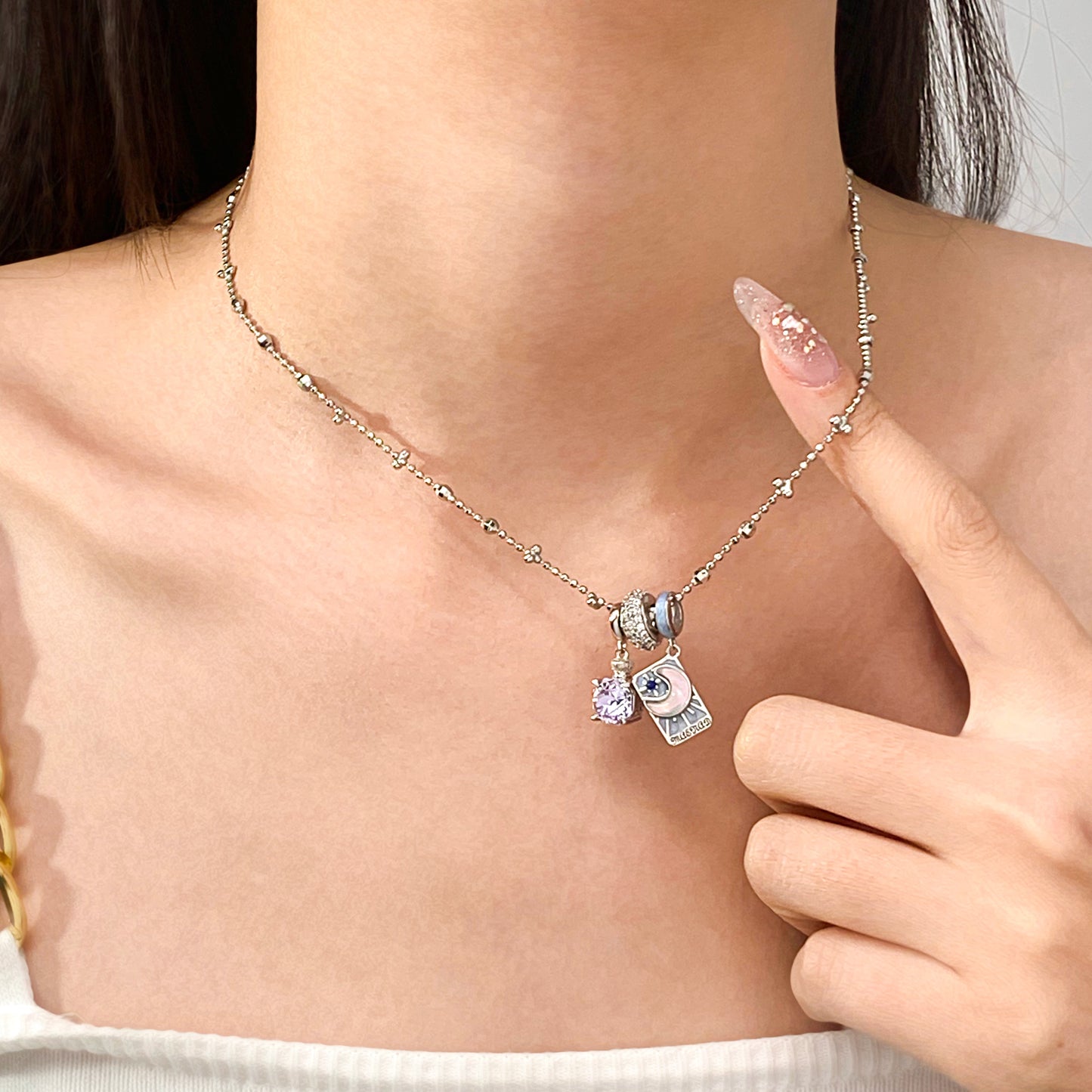 Gnoce Purple Perfume Bottle and High Priestess Tarot Pendant Necklace Set_4