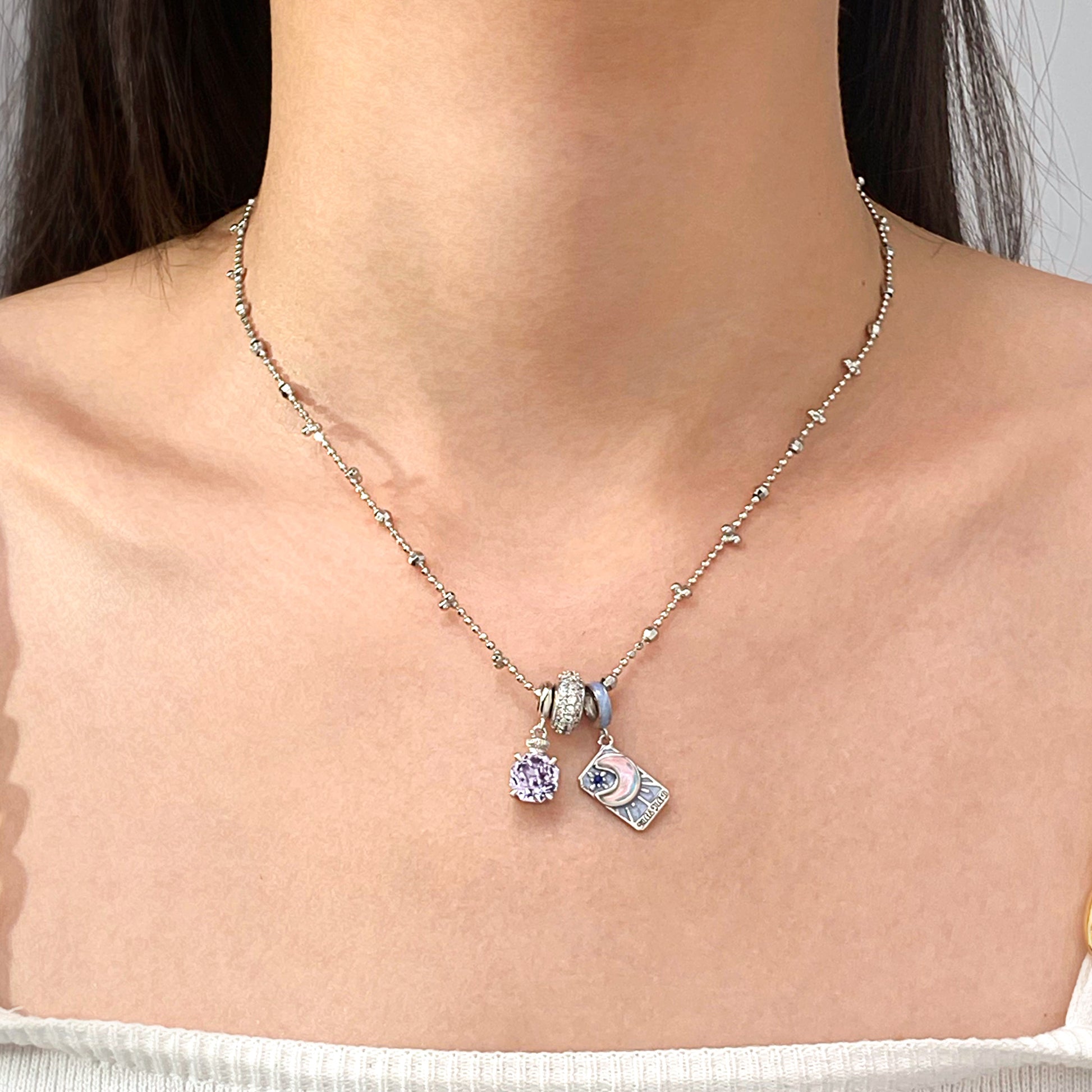 Gnoce Purple Perfume Bottle and High Priestess Tarot Pendant Necklace Set_2