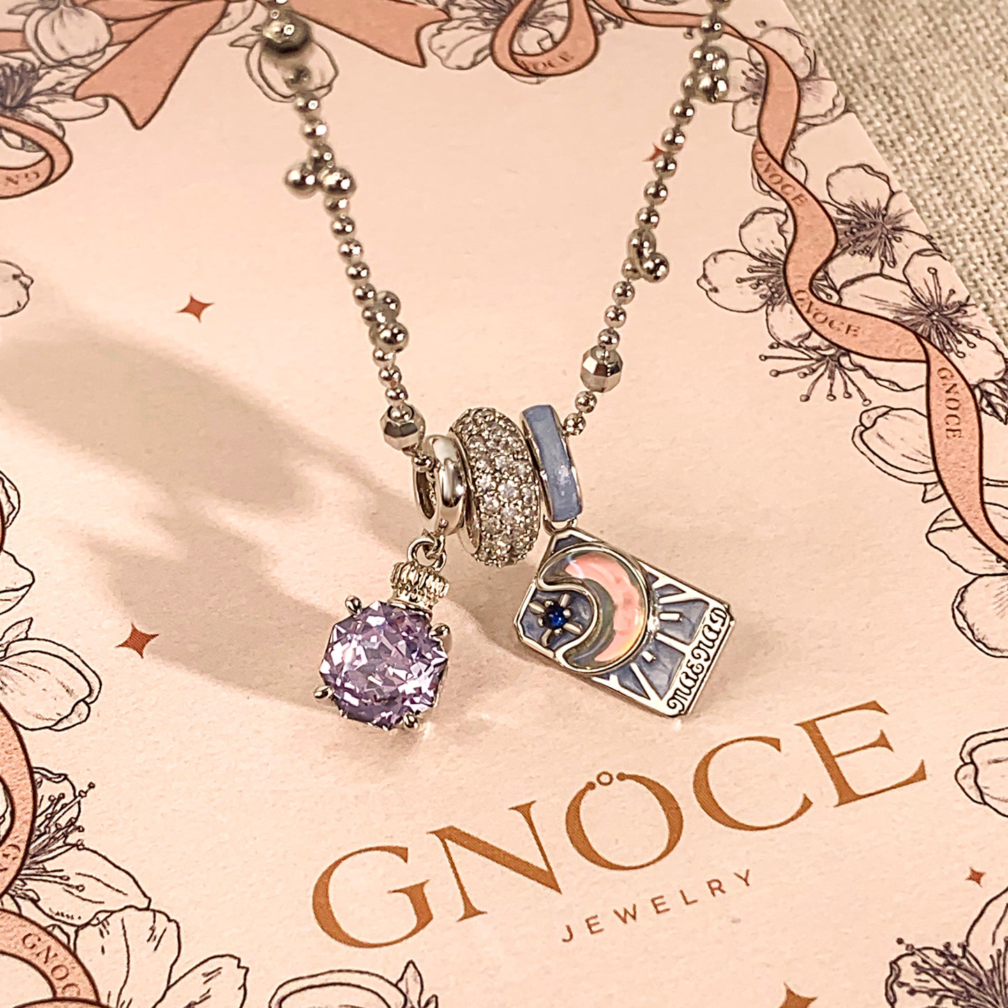Gnoce Purple Perfume Bottle and High Priestess Tarot Pendant Necklace Set_3