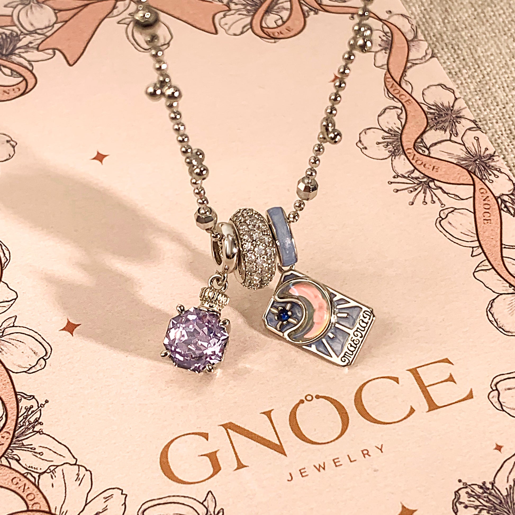 Gnoce Purple Perfume Bottle and High Priestess Tarot Pendant Necklace Set_3