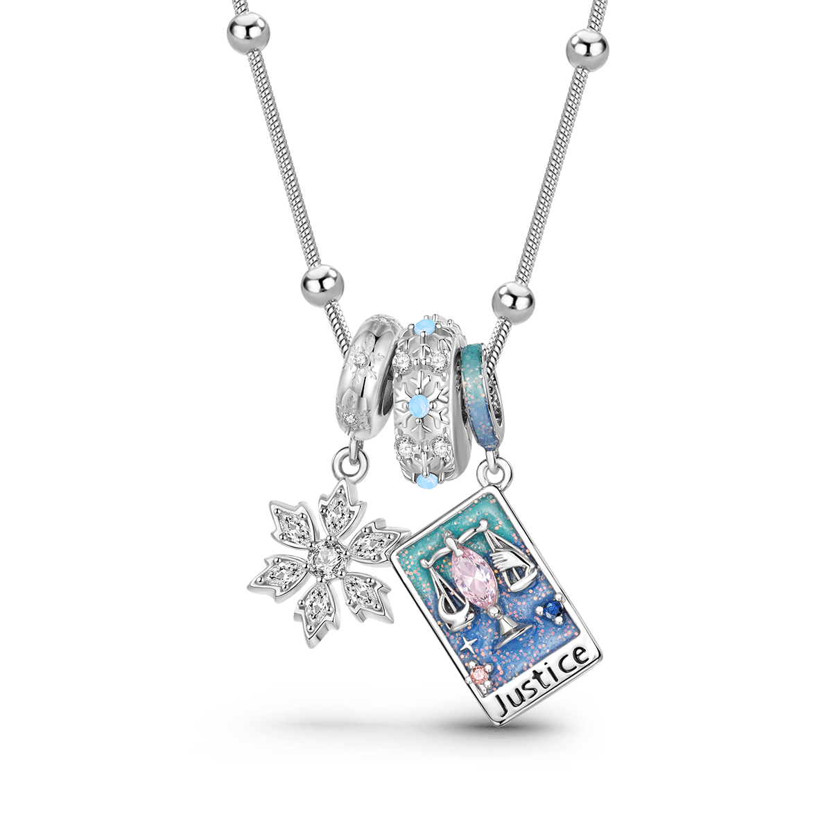 Gnoce Snowflake Stopper and Justice Tarot Pendant Necklace Set_1