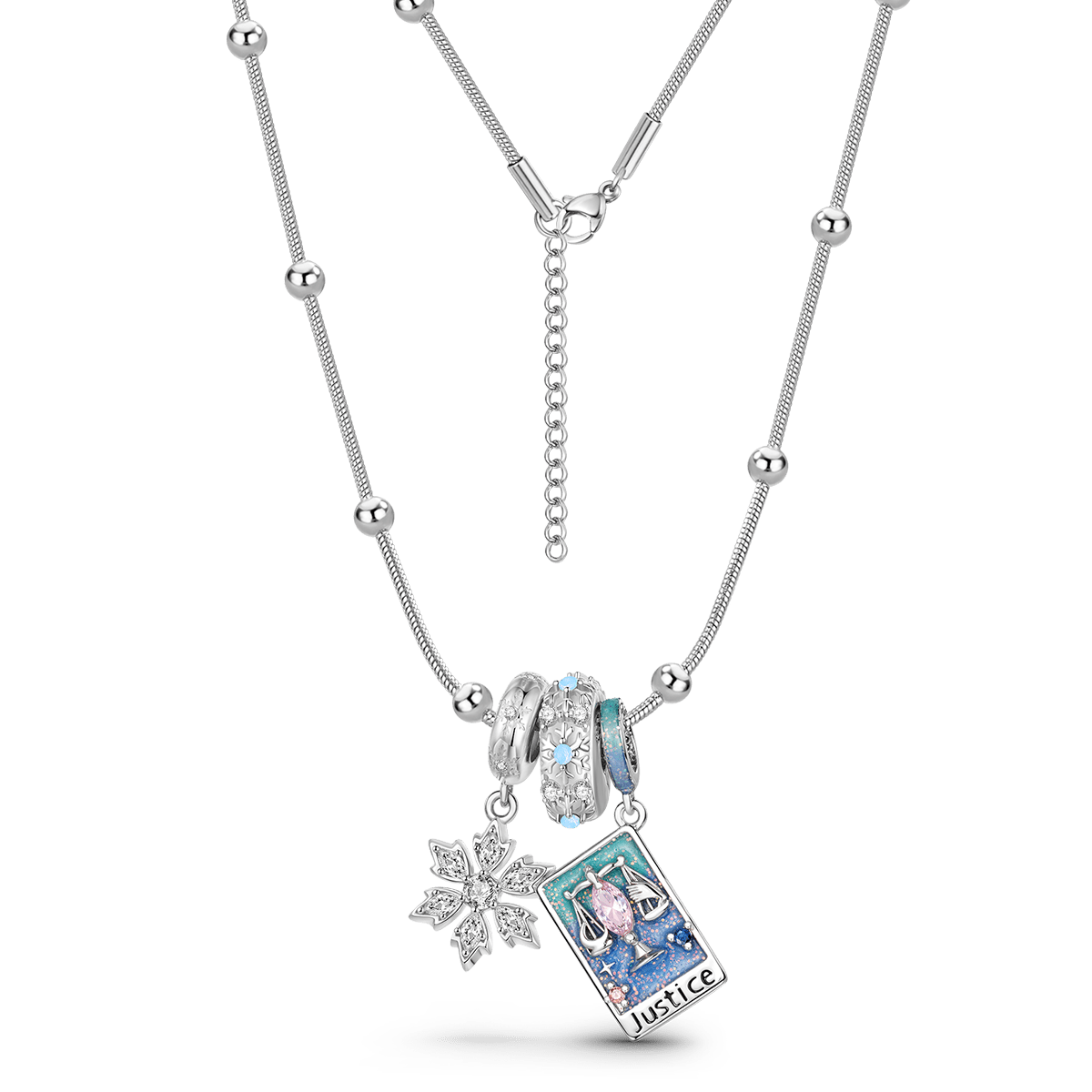 Gnoce Snowflake Stopper and Justice Tarot Pendant Necklace Set_4