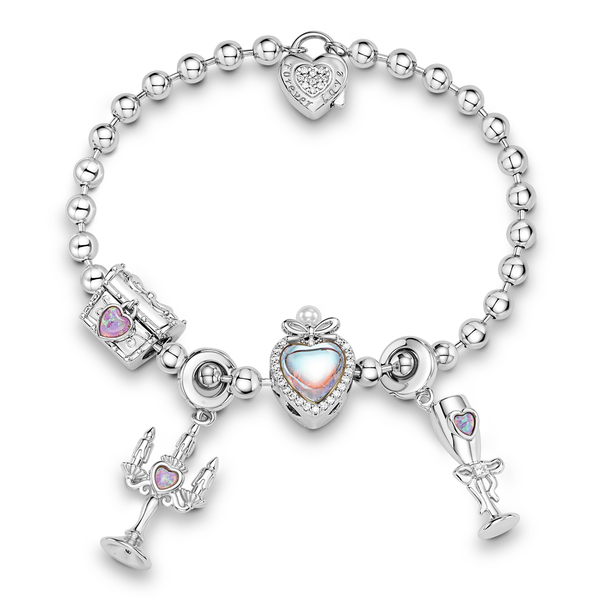 Gnoce Vintage Goblet and Perfume Bottle Heart Charm Bracelet Set_3