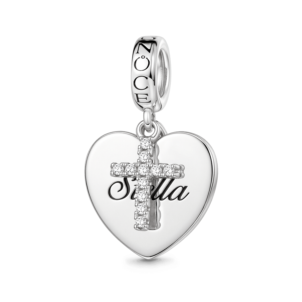 Gnoce Cross & Heart Engravable Charm Platinum-plated Silver Blend_1