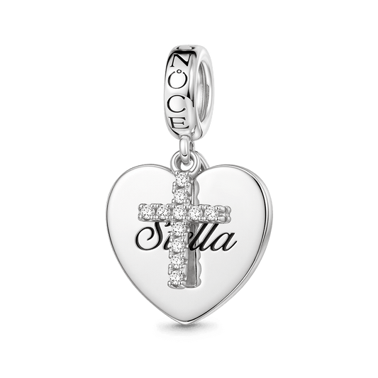 Gnoce Cross & Heart Engravable Charm Platinum-plated Silver Blend_1