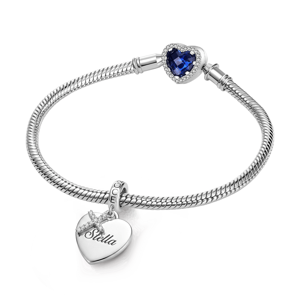 Gnoce Cross & Heart Engravable Charm Platinum-plated Silver Blend_3