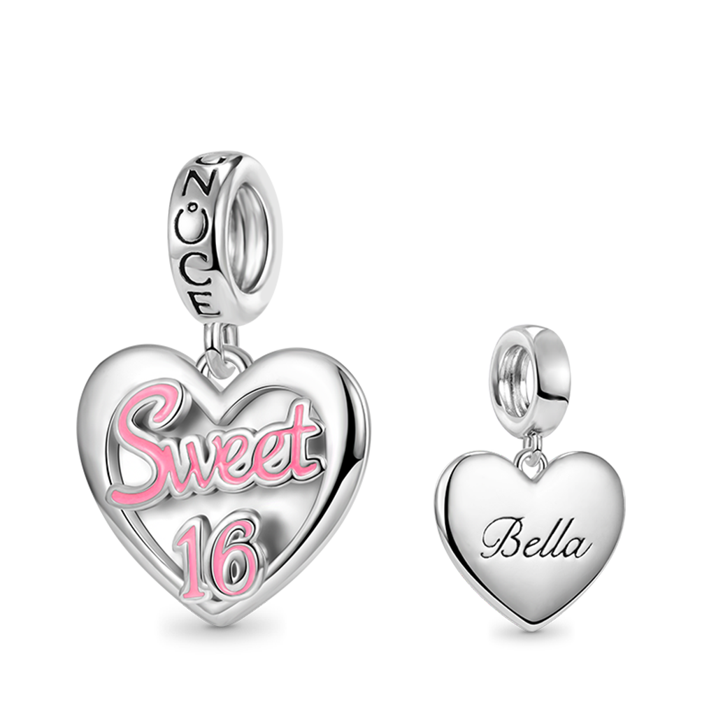 Gnoce "Sweet 16" Heart Engravable Charm Platinum-plated Silver Blend_1
