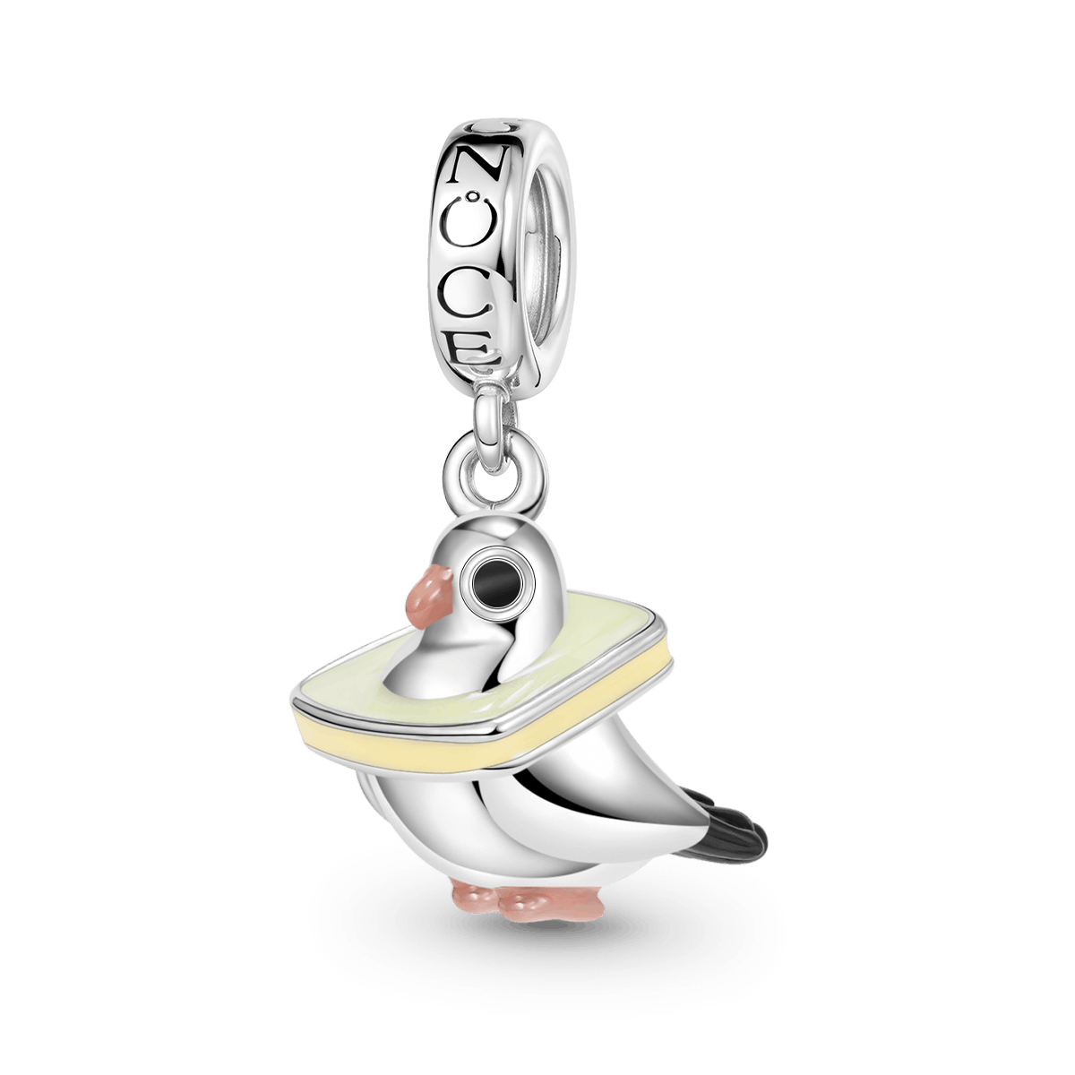 “I Love Bread” Pigeon Pendant Dangle Charm Platinum-plated Silver Blend_1