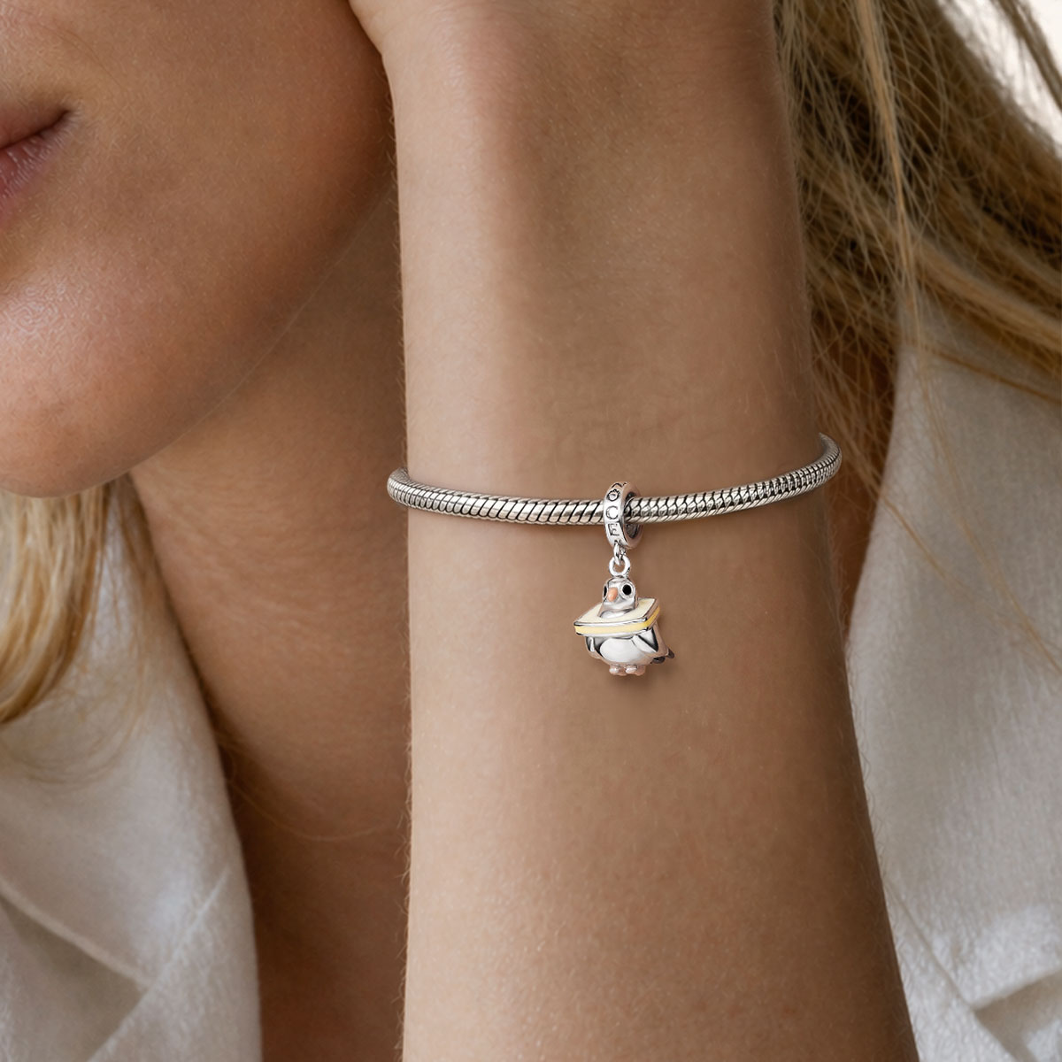 “I Love Bread” Pigeon Pendant Dangle Charm Platinum-plated Silver Blend_2