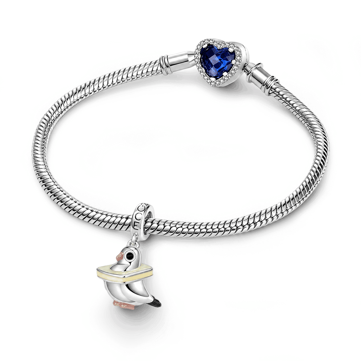 “I Love Bread” Pigeon Pendant Dangle Charm Platinum-plated Silver Blend_3