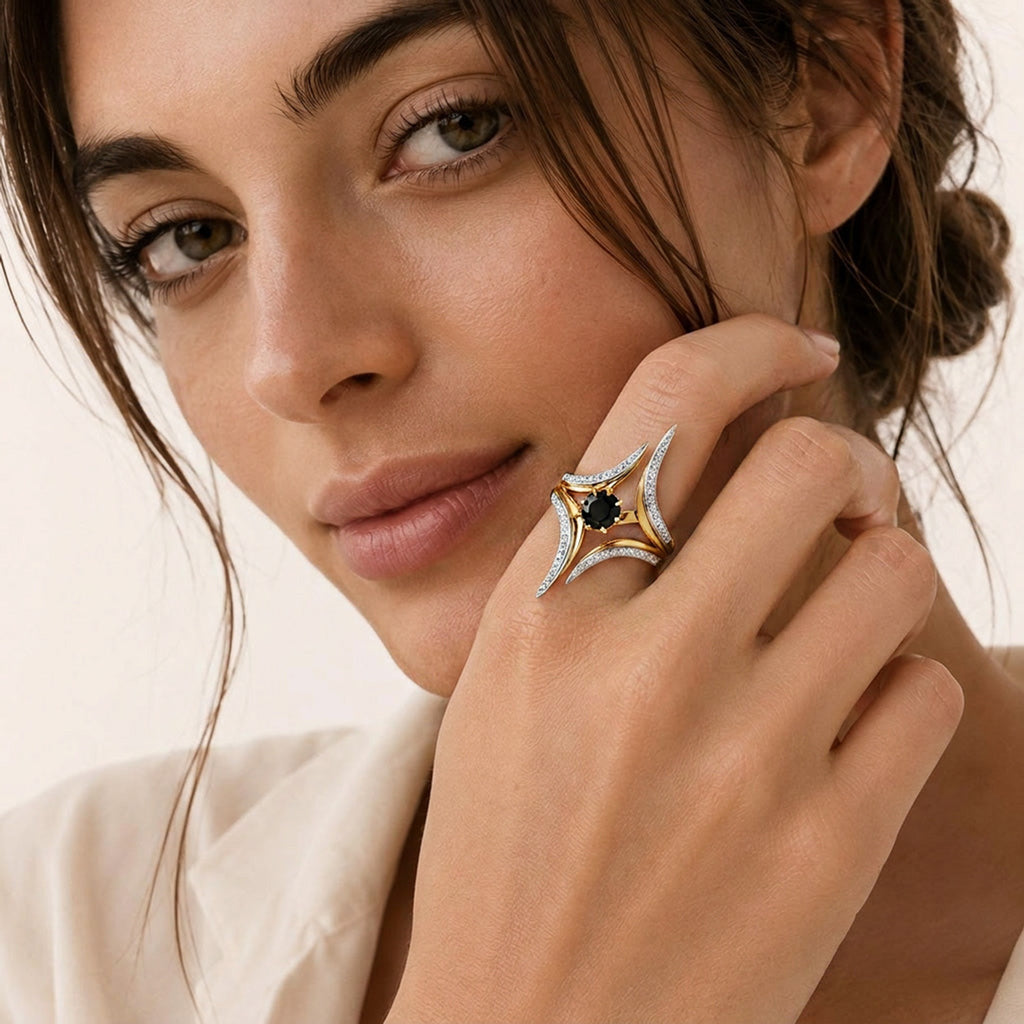 Gnoce Geometric Spire Round-Cut Ring_3